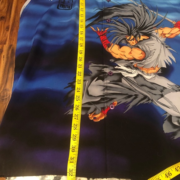 Y2K Vintage Haohmaru Samurai Blue Japanese Anime Button Down Shirt - Picture 8 of 9